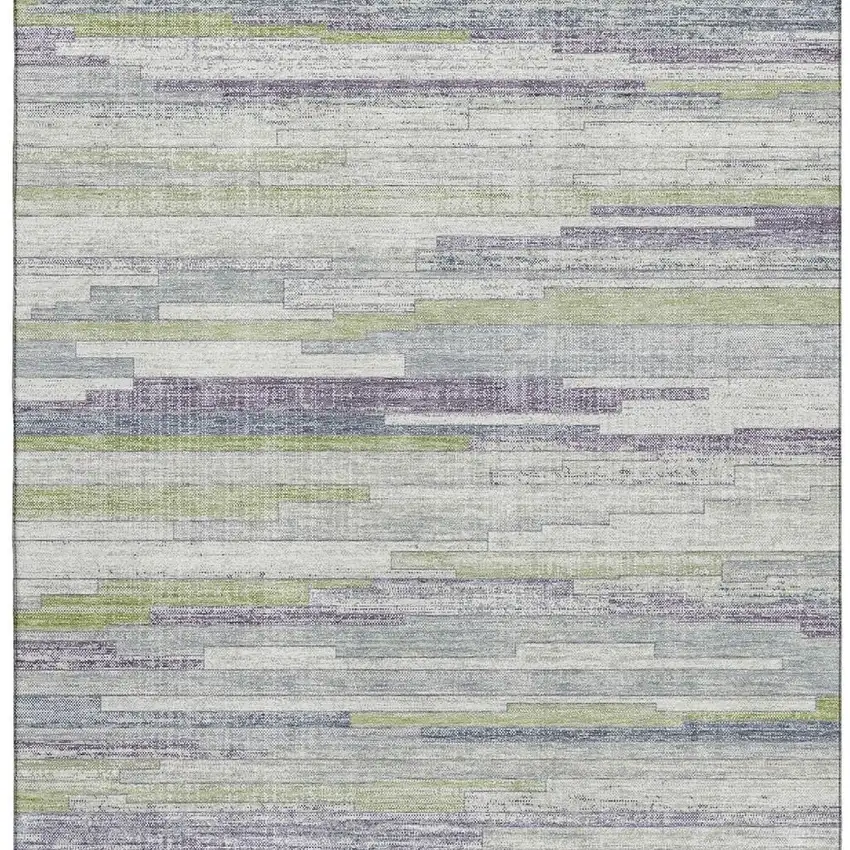 Artichoke Green Ivory And Plum Striped Washable Area Rug With UV Protection Photo 4
