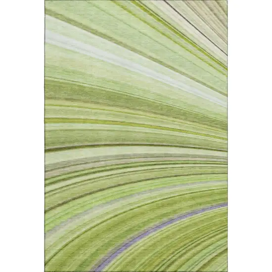 Artichoke Green Ivory And Purple Abstract Washable Area Rug With UV Protection Photo 6
