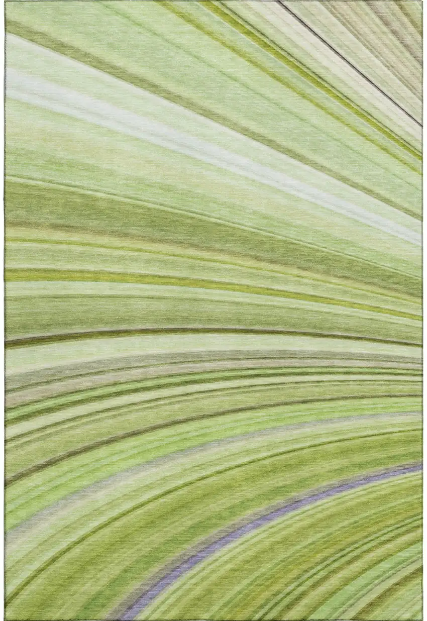 Artichoke Green Ivory And Purple Abstract Washable Area Rug With UV Protection Photo 6