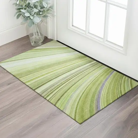 Artichoke Green Ivory And Purple Abstract Washable Area Rug With UV Protection Photo 1