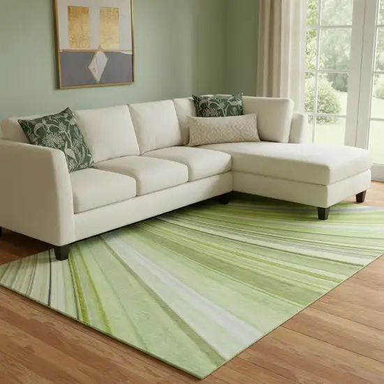 Artichoke Green Ivory And Purple Abstract Washable Area Rug With UV Protection Photo 1