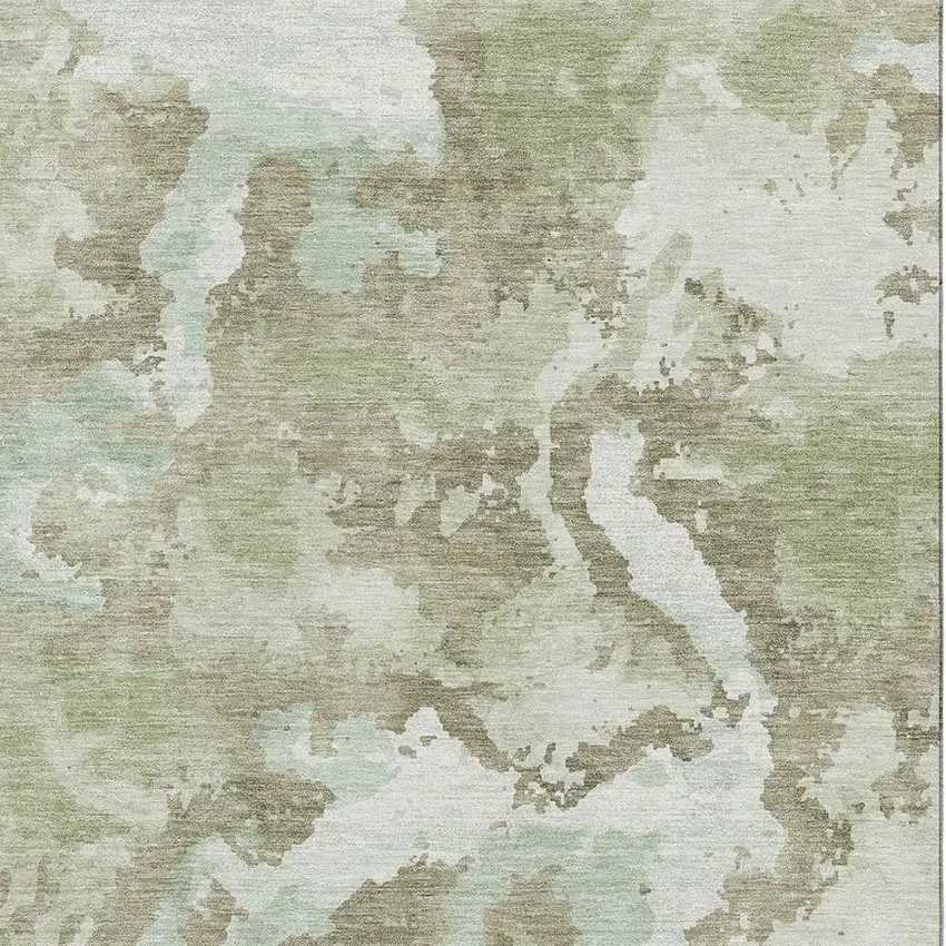 Artichoke Green Ivory And Sage Abstract Washable Area Rug With UV Protection Photo 2