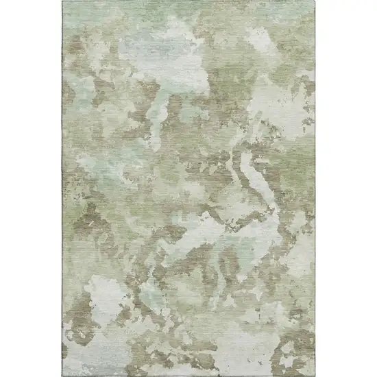 Artichoke Green Ivory And Sage Abstract Washable Area Rug With UV Protection Photo 1