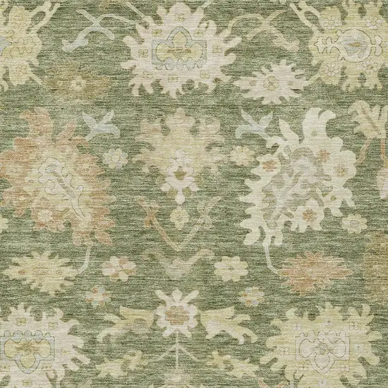 Artichoke Green Ivory And Tan Floral Washable Indoor Outdoor Area Rug Photo 6