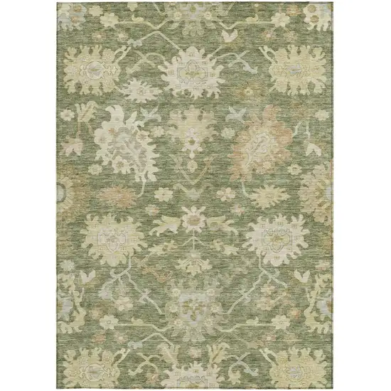 Artichoke Green Ivory And Tan Floral Washable Indoor Outdoor Area Rug Photo 7