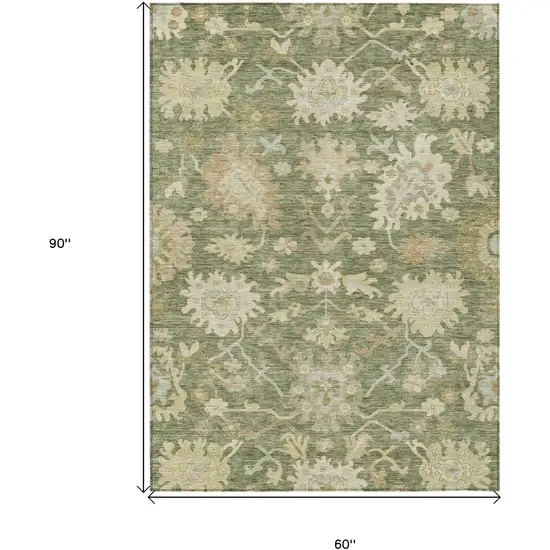 Artichoke Green Ivory And Tan Floral Washable Indoor Outdoor Area Rug Photo 8