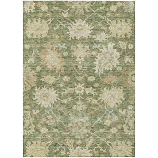 Artichoke Green Ivory And Tan Floral Washable Indoor Outdoor Area Rug Photo 2