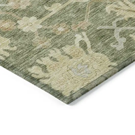Artichoke Green Ivory And Tan Floral Washable Indoor Outdoor Area Rug Photo 4