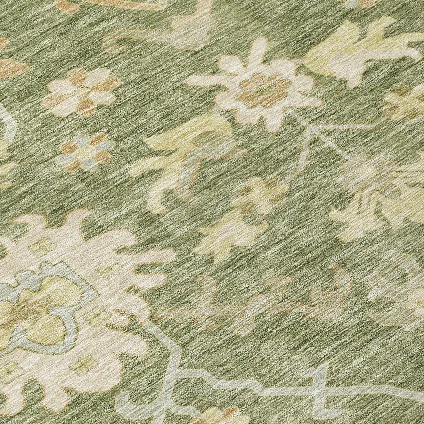 Artichoke Green Ivory And Tan Floral Washable Indoor Outdoor Area Rug Photo 5