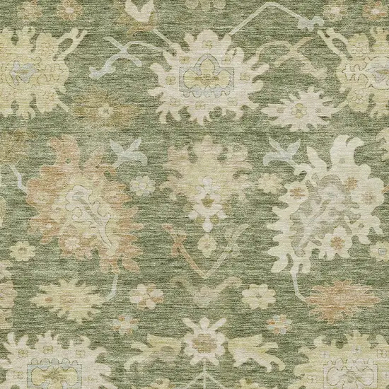 Artichoke Green Ivory And Tan Floral Washable Indoor Outdoor Area Rug Photo 6