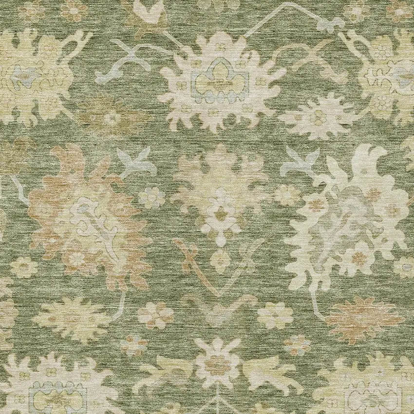 Artichoke Green Ivory And Tan Floral Washable Indoor Outdoor Area Rug Photo 6
