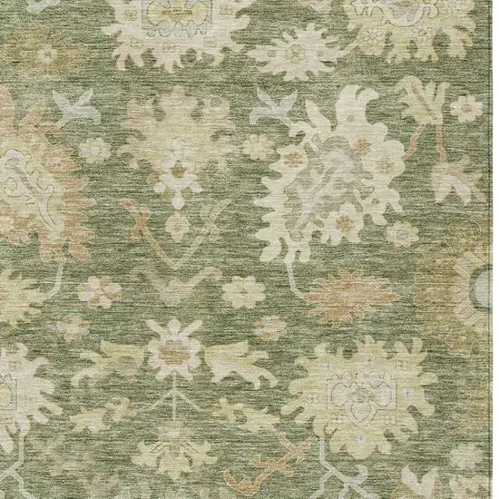Artichoke Green Ivory And Tan Floral Washable Indoor Outdoor Area Rug Photo 6