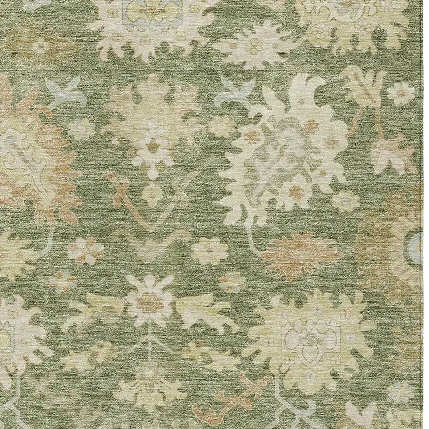 Artichoke Green Ivory And Tan Floral Washable Indoor Outdoor Area Rug Photo 6