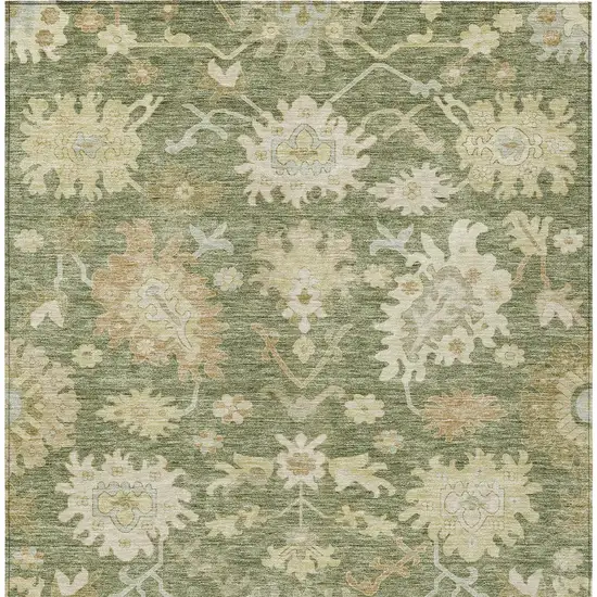Artichoke Green Ivory And Tan Floral Washable Indoor Outdoor Area Rug Photo 7
