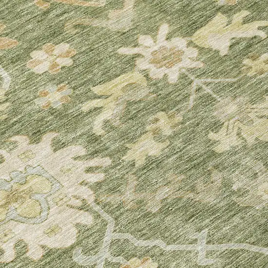 Artichoke Green Ivory And Tan Floral Washable Indoor Outdoor Area Rug Photo 5