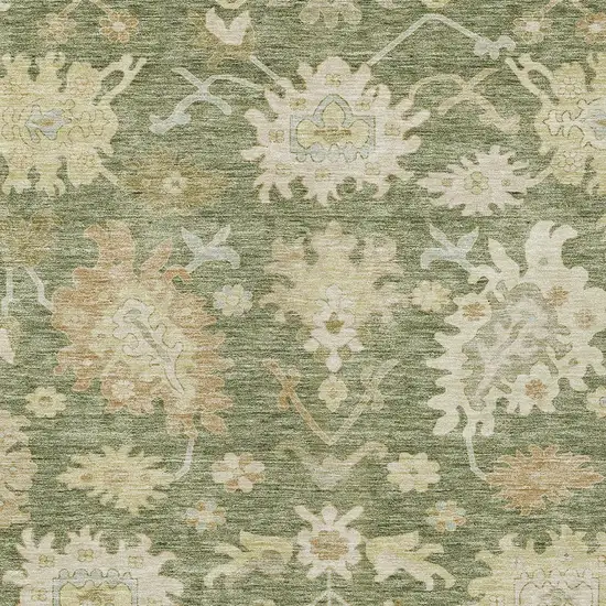 Artichoke Green Ivory And Tan Floral Washable Indoor Outdoor Area Rug Photo 6