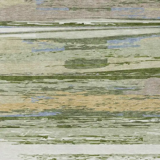 Artichoke Green Ivory And Tan Striped Washable Indoor Outdoor Area Rug Photo 7