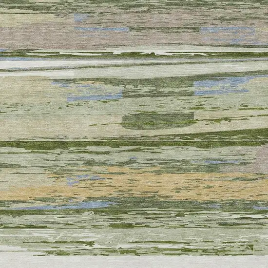 Artichoke Green Ivory And Tan Striped Washable Indoor Outdoor Area Rug Photo 6