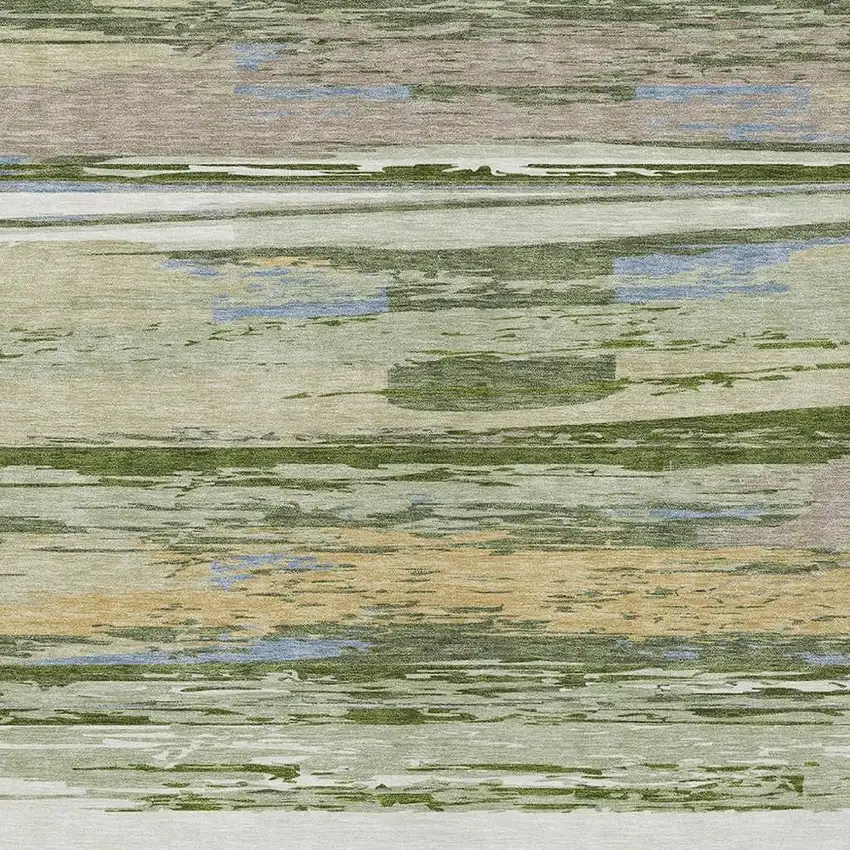 Artichoke Green Ivory And Tan Striped Washable Indoor Outdoor Area Rug Photo 6