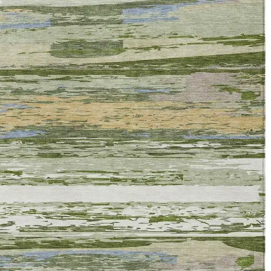 Artichoke Green Ivory And Tan Striped Washable Indoor Outdoor Area Rug Photo 4