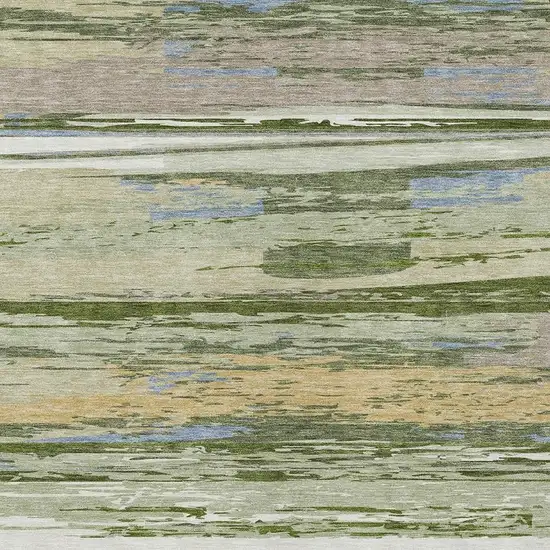 Artichoke Green Ivory And Tan Striped Washable Indoor Outdoor Area Rug Photo 7