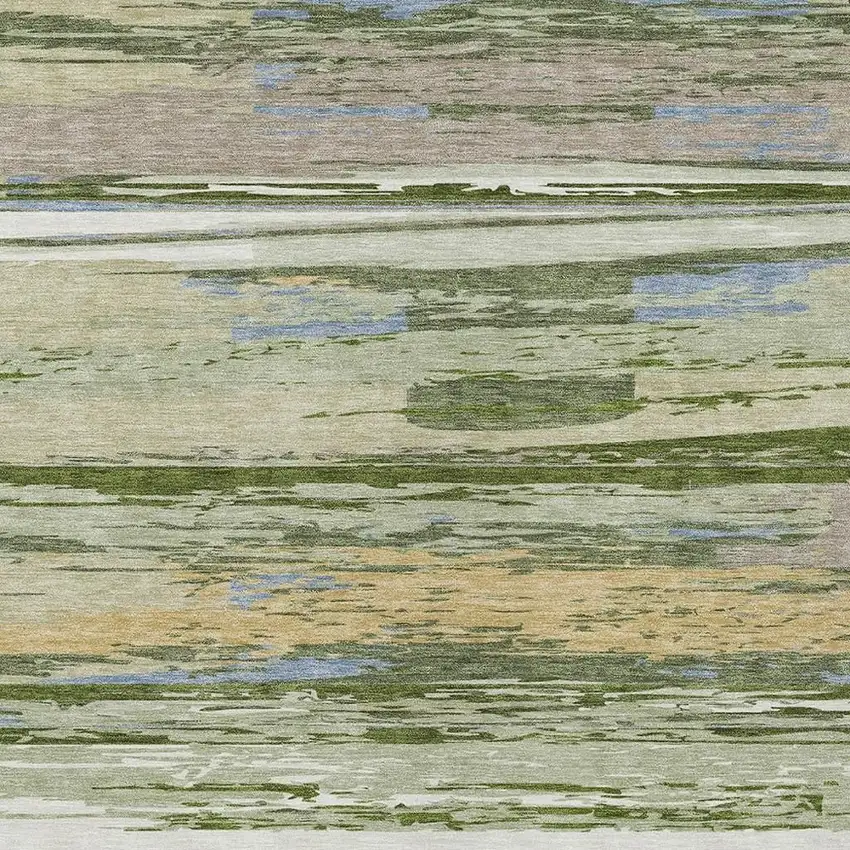 Artichoke Green Ivory And Tan Striped Washable Indoor Outdoor Area Rug Photo 7