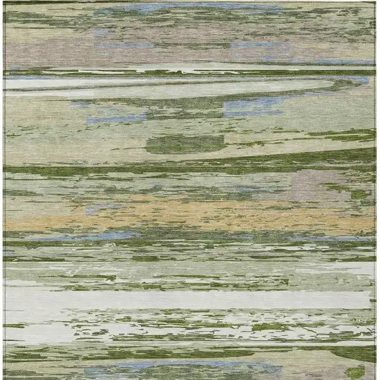 Artichoke Green Ivory And Tan Striped Washable Indoor Outdoor Area Rug Photo 4