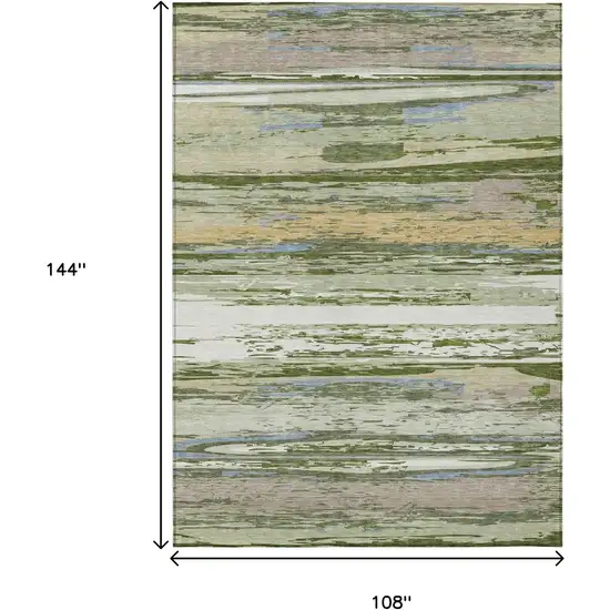 Artichoke Green Ivory And Tan Striped Washable Indoor Outdoor Area Rug Photo 3