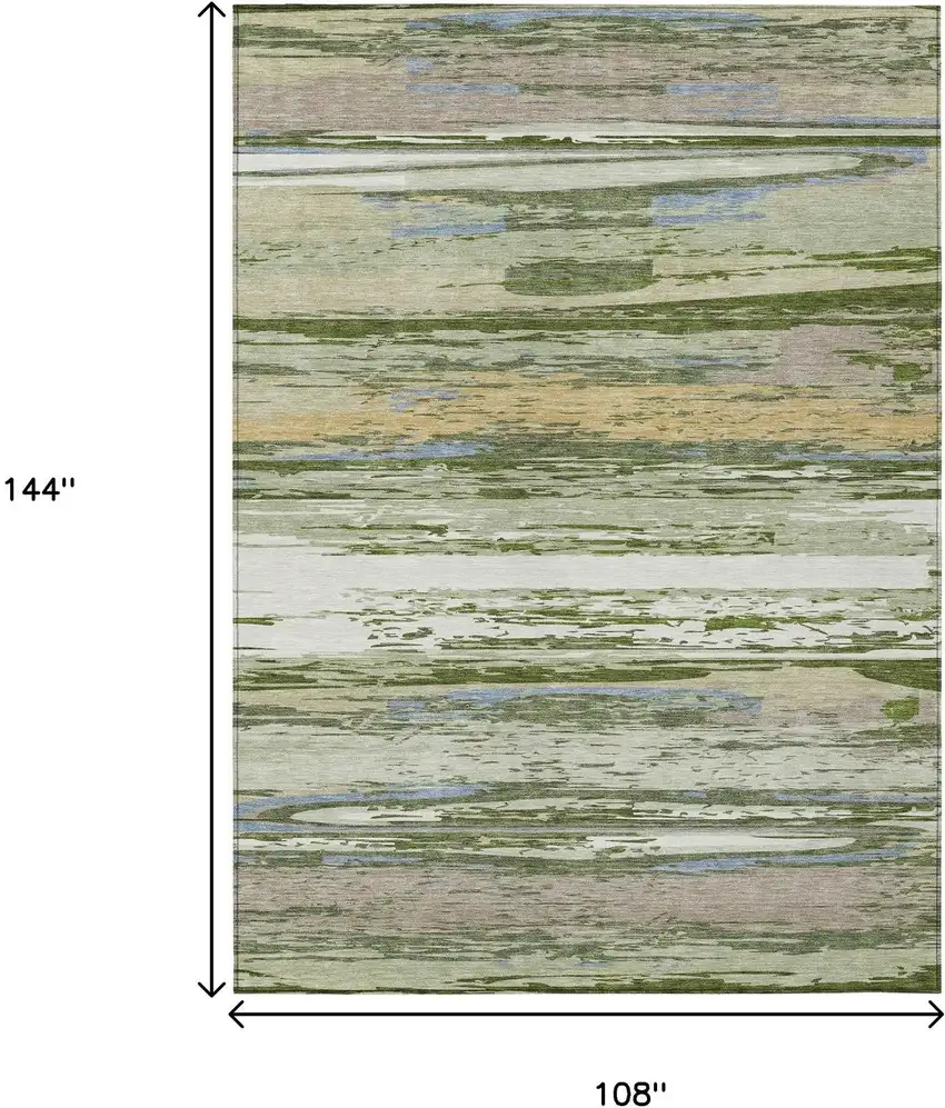 Artichoke Green Ivory And Tan Striped Washable Indoor Outdoor Area Rug Photo 3