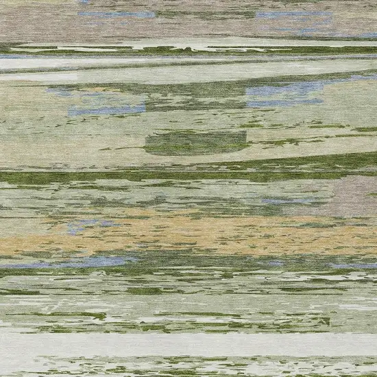 Artichoke Green Ivory And Tan Striped Washable Indoor Outdoor Area Rug Photo 7