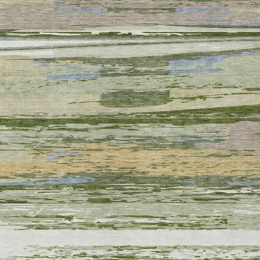 Artichoke Green Ivory And Tan Striped Washable Indoor Outdoor Area Rug Photo 7