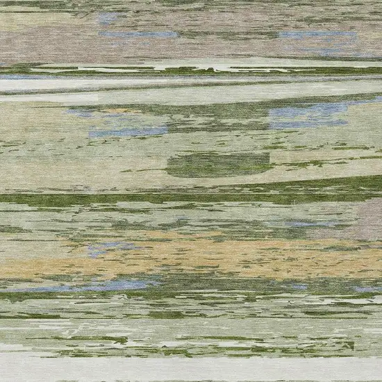 Artichoke Green Ivory And Tan Striped Washable Indoor Outdoor Area Rug Photo 7