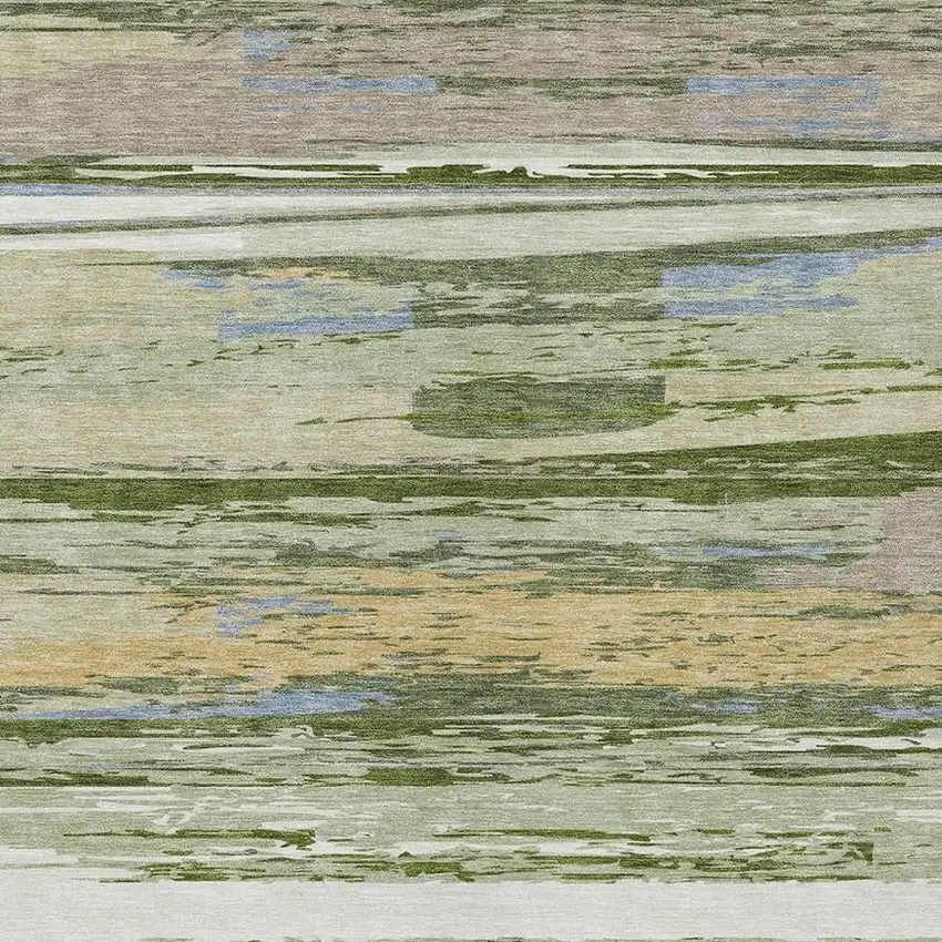 Artichoke Green Ivory And Tan Striped Washable Indoor Outdoor Area Rug Photo 7