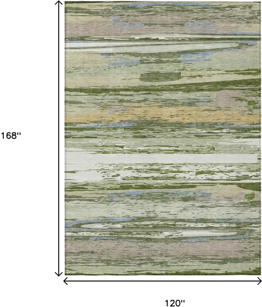 Artichoke Green Ivory And Tan Striped Washable Indoor Outdoor Area Rug Photo 3