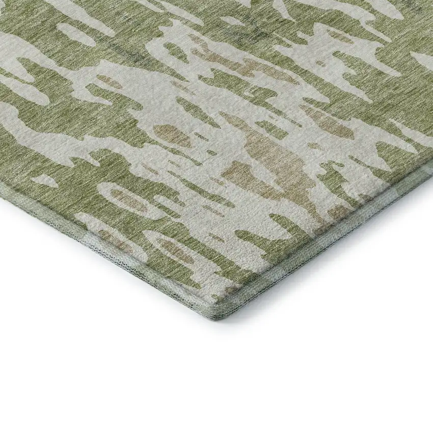 Artichoke Green Ivory And Taupe Abstract Washable Area Rug With UV Protection Photo 7