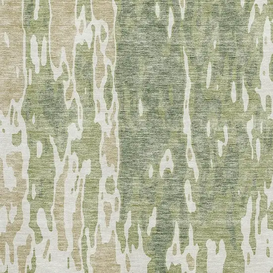 Artichoke Green Ivory And Taupe Abstract Washable Area Rug With UV Protection Photo 2