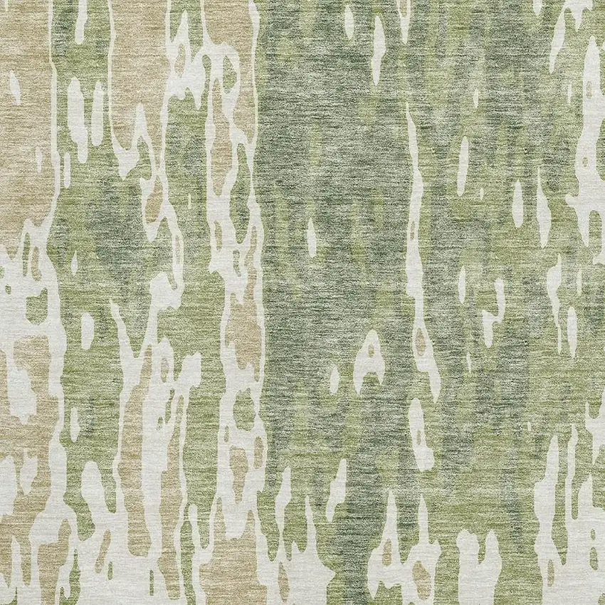 Artichoke Green Ivory And Taupe Abstract Washable Area Rug With UV Protection Photo 2