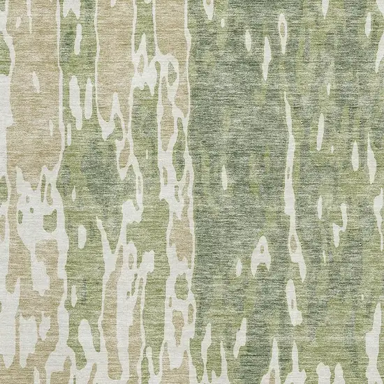 Artichoke Green Ivory And Taupe Abstract Washable Area Rug With UV Protection Photo 3