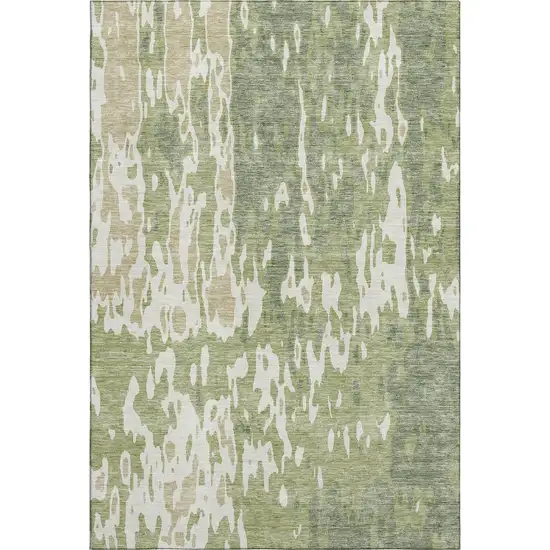 Artichoke Green Ivory And Taupe Abstract Washable Area Rug With UV Protection Photo 1