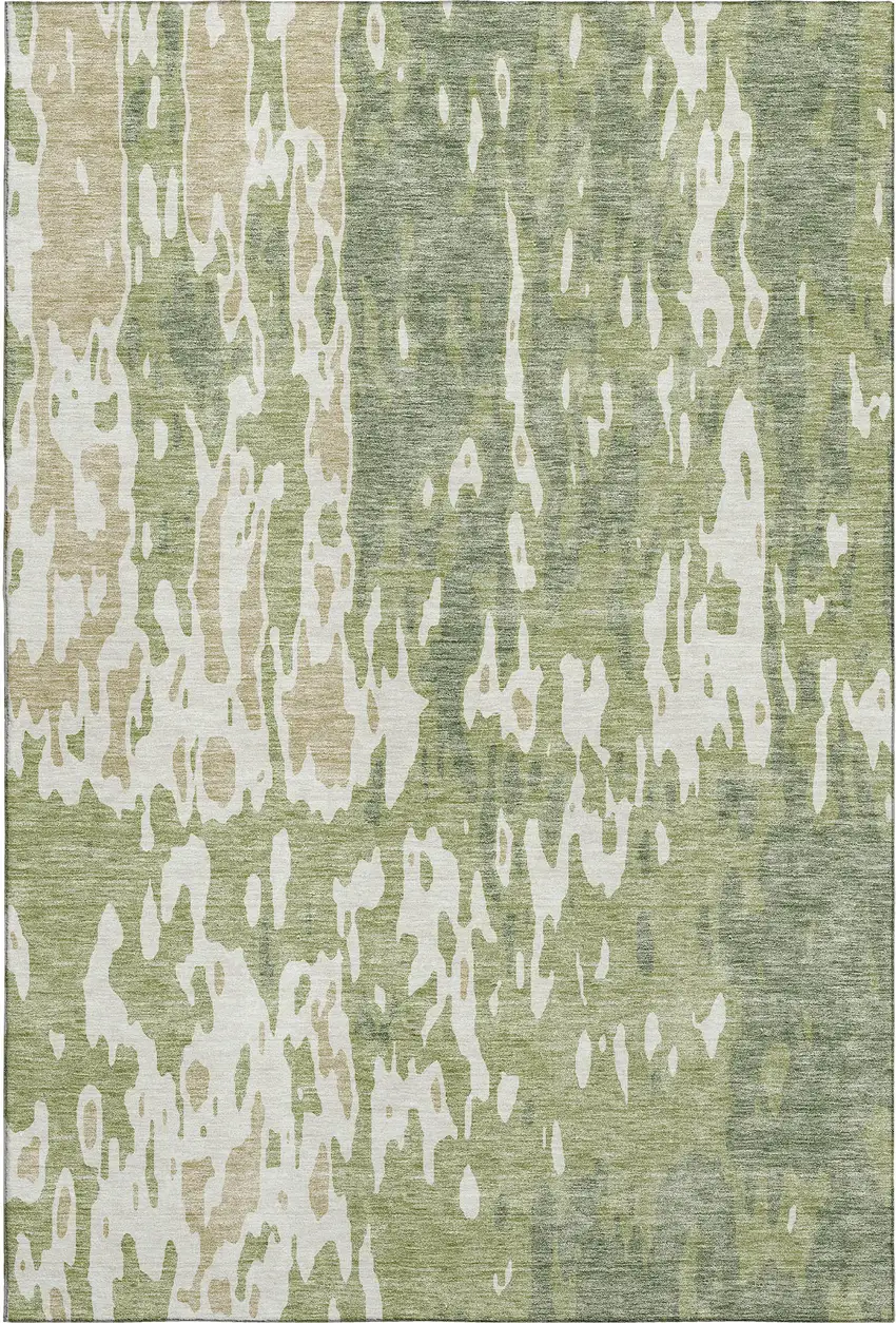 Artichoke Green Ivory And Taupe Abstract Washable Area Rug With UV Protection Photo 1