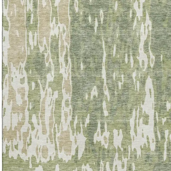 Artichoke Green Ivory And Taupe Abstract Washable Area Rug With UV Protection Photo 3