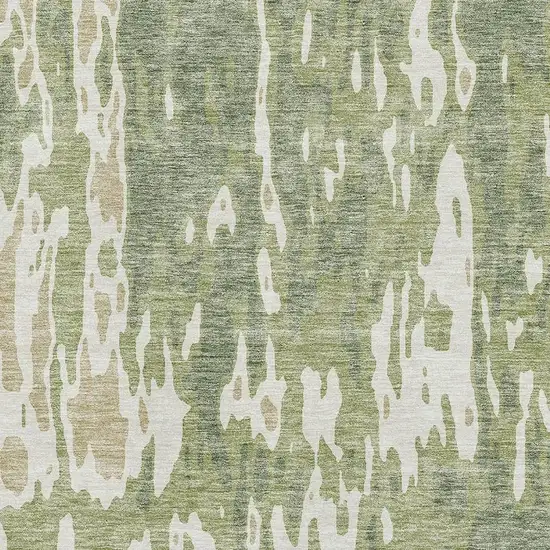 Artichoke Green Ivory And Taupe Abstract Washable Area Rug With UV Protection Photo 2