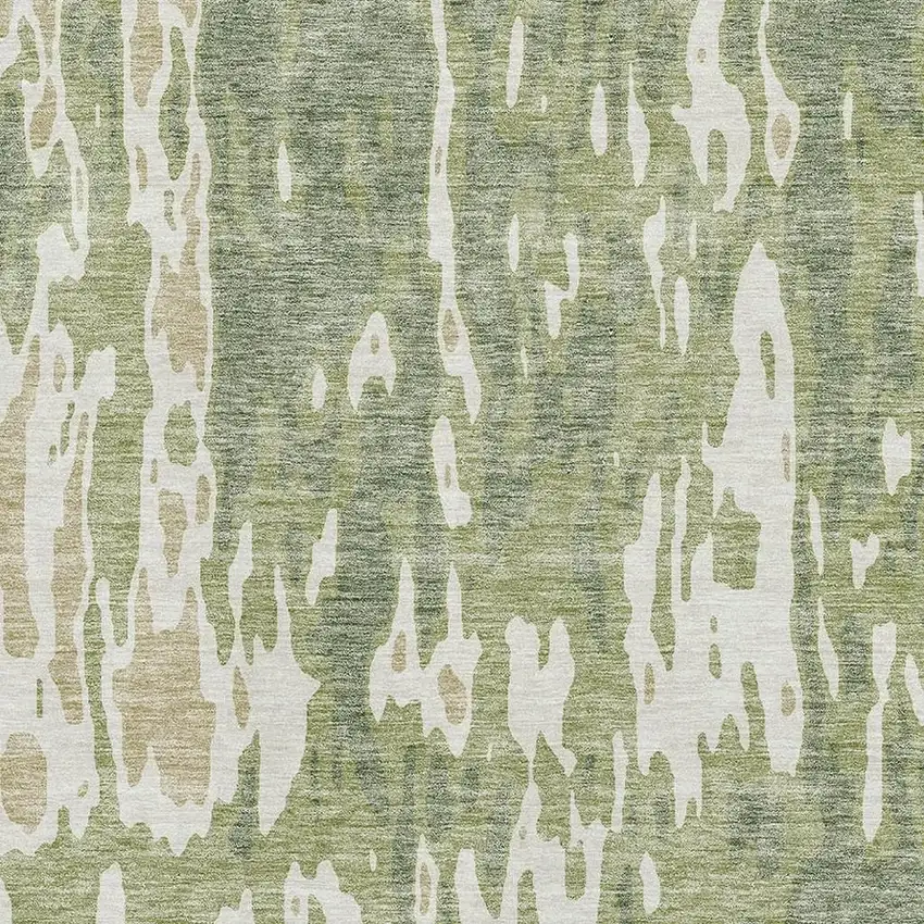 Artichoke Green Ivory And Taupe Abstract Washable Area Rug With UV Protection Photo 2