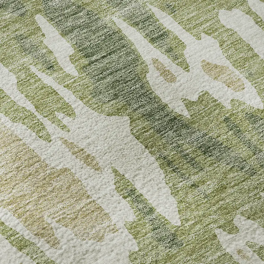 Artichoke Green Ivory And Taupe Abstract Washable Area Rug With UV Protection Photo 9