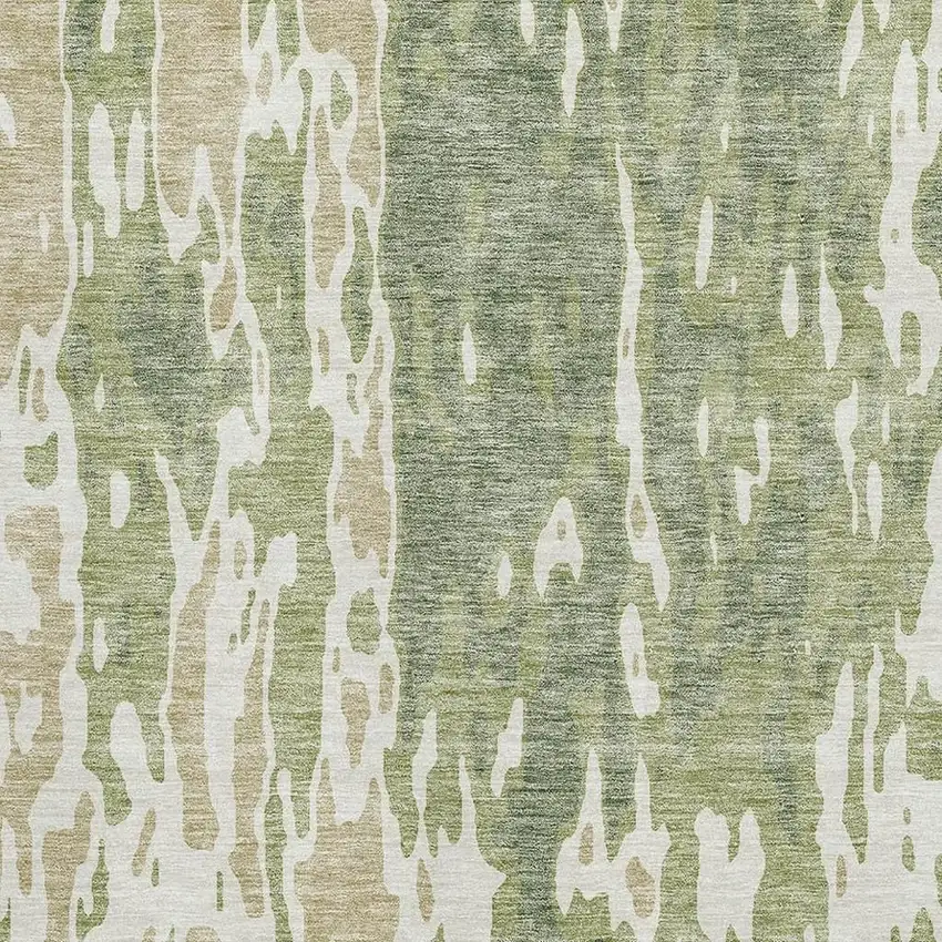 Artichoke Green Ivory And Taupe Abstract Washable Area Rug With UV Protection Photo 2