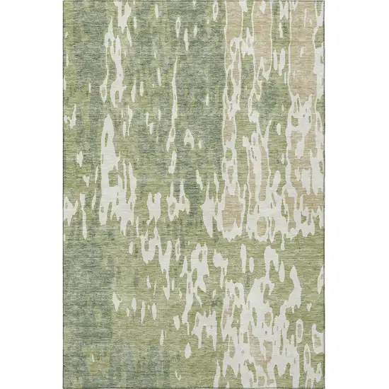 Artichoke Green Ivory And Taupe Abstract Washable Area Rug With UV Protection Photo 3