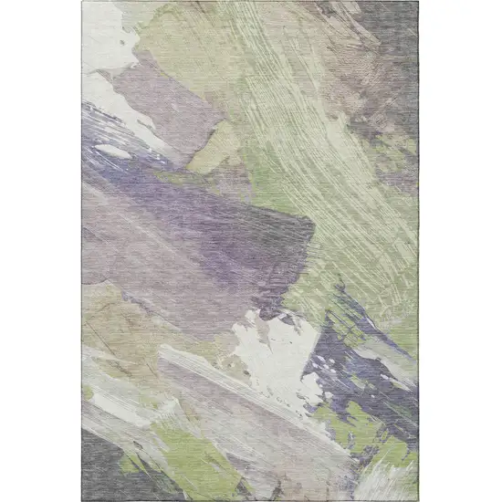 Artichoke Green Ivory And Taupe Abstract Washable Area Rug With UV Protection Photo 3