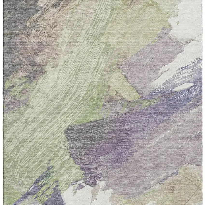 Artichoke Green Ivory And Taupe Abstract Washable Area Rug With UV Protection Photo 2