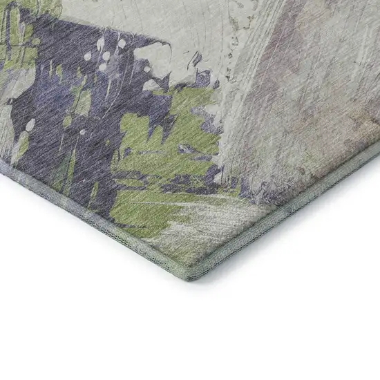 Artichoke Green Ivory And Taupe Abstract Washable Area Rug With UV Protection Photo 8