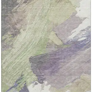 Photo of Artichoke Green Ivory And Taupe Abstract Washable Area Rug With UV Protection